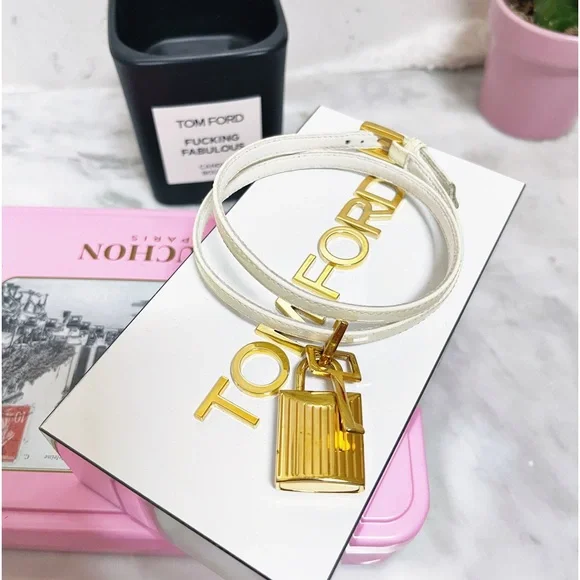 Authentic Tom Ford Patent Ivory & Gold Padlock Anklet / Ankle Bracelet